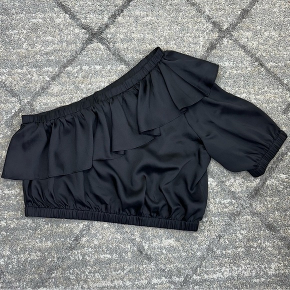 Express women one shoulder ruffle satin cropped top XL black pirate renaissance - Picture 8 of 10